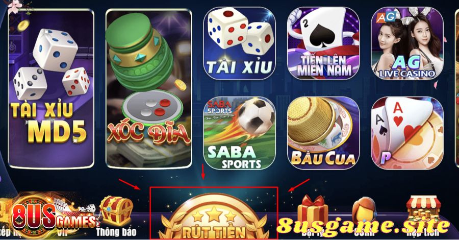 Sảnh chơi đa dạng và hấp dẫn tại 8US Game